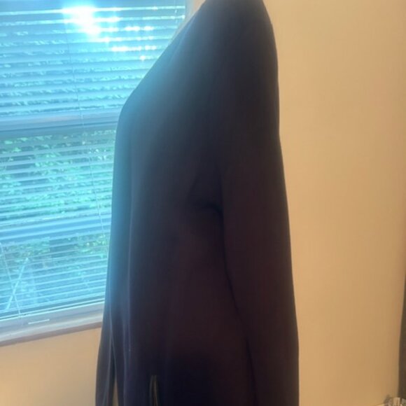 Charter Club Navy Faux Leather trim zip front pockets open cardigan, size XL - Picture 2 of 5